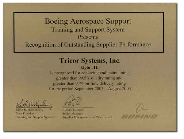 Recognition of Outstanding Supplier Performance September 2003 - August 2004